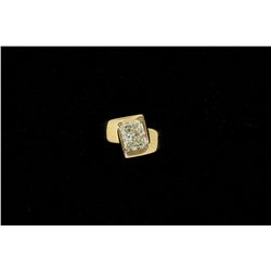 RING:  [1]  14KYG ring set center with 1 radiant cut diamond, 7.05 x 5.65 x 4.1mms = approx. 1.35 ct