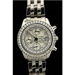 WATCH: Ladys (mid-size) st.steel Breitling Chrono Cockpit wristwatch w/ aftmkt diamond bezel; 39.3mm