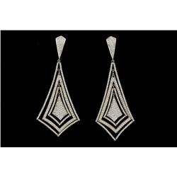 EARRINGS: Pair ladys 14kw diamond dangle earrings; concentric open diamond shapes, linked; 604 rb di