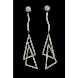 EARRINGS: Pair ladys 14kw diamond dangle earrings; interlocking open triangles, linked; 266 rb dias,