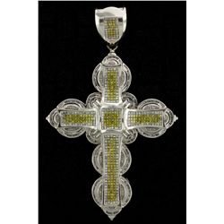 PENDANT: Mens 14kw ''invisible'' set treated yellow & white diamond cross pendant; 225 sq prin yello
