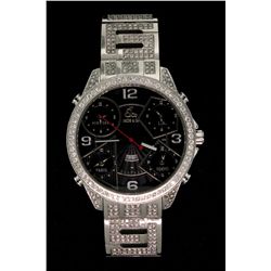 WATCH: Mens st.steel Jacob & Co five time zone wristwatch w/ aftmkt diamond apptmnts; 47mm round cas
