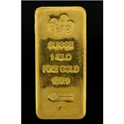 BULLION: PAMP Suisse 1 Kilo fine gold bar; 999.9 Au; Essayeur Fondeur; Serial A294813; 998.5 grams.