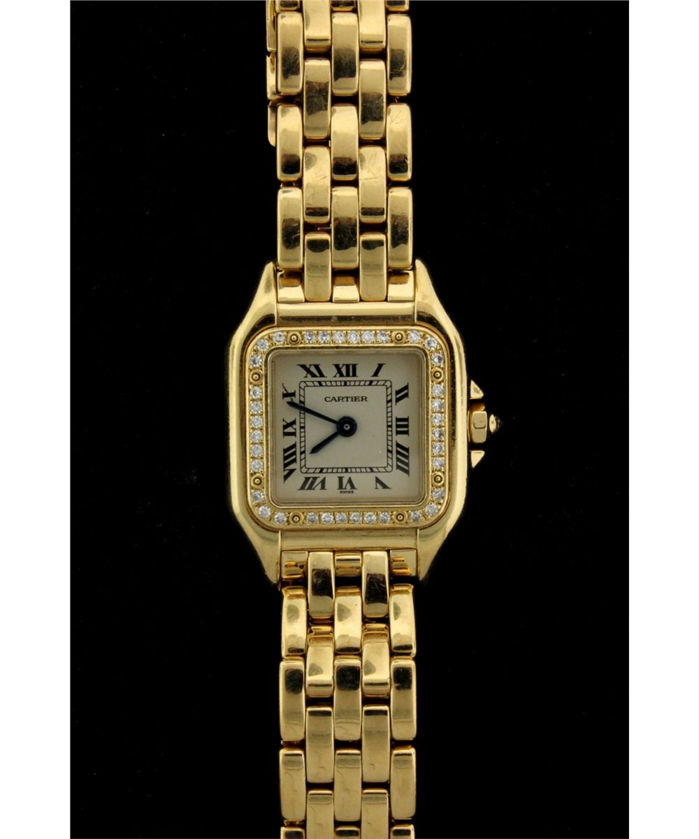 Watch Ladys 18ky Cartier Santos Panthere Diamond Wristwatch 21 65mm Square Case Factory Diamond B