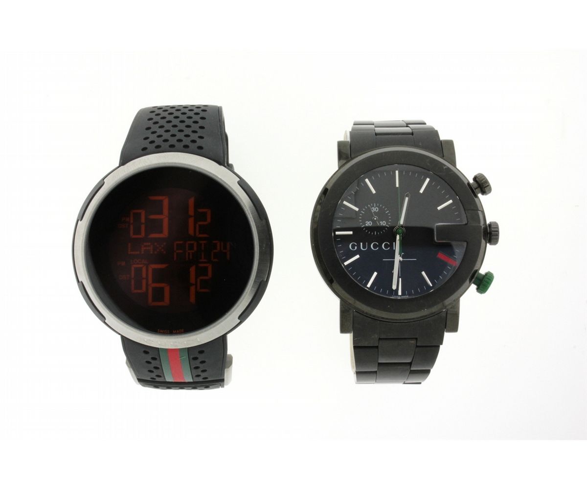 WATCH: Mens st.steel & black rubber Gucci I-Gucci Sport digital