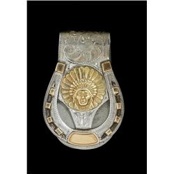 Edward H Bohlin Indian Head Sterling & Gold Horseshoe Money Clip