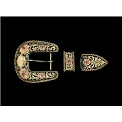 14K Gold & Sterling Filigreed Buckle Set