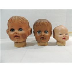 LOT 3 VINTAGE VINYL DOLL HEADS (2) WITH SLEEPY EYE