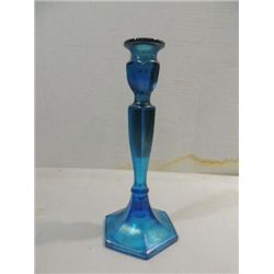 VINTAGE 11"H BLUE ART GLASS CANDLE HOLDER