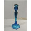 Image 1 : VINTAGE 11"H BLUE ART GLASS CANDLE HOLDER