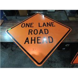 48X48 SQUARE ALUMINUM SIGN ONE LANE ROAD AHEAD