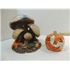 Image 1 : LOT 2 VINTAGE CEMENT YARD ORNAMENTS: PUMPKIN &
