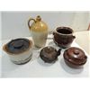 Image 1 : LOT 5 VINTAGE STONEWARE (2) BEAN POTS, WHISKEY JUG