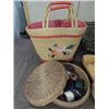 Image 2 : LOT 7 VINTAGE WOOD & REED WOVEN BASKETS: 2 SEWING
