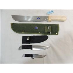 LOT 2 17"L STEEL MACHETTE AND CANVAS BELT SHEATH &