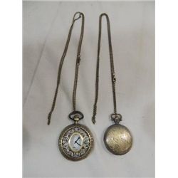 LOT 2 MAN'S QUARTZ POCKET WATCH & CHAIN.