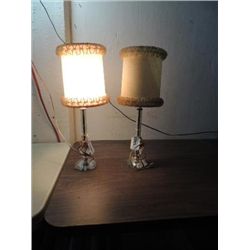 VINTAGE PAIR 1940S GLASS & BRASS BEDROOM LAMPS