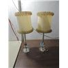 Image 2 : VINTAGE PAIR 1940S GLASS & BRASS BEDROOM LAMPS