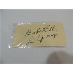 BABE RUTH & LOU GEHRIG CUT SIGNATURE AUTOGRAPH