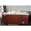 Image 1 : CAL SPAS PLATINUM SERIES HOT TUB WITH OYSTER INTERIOR AND 8' MAHOGANY CABINET.  C/W: