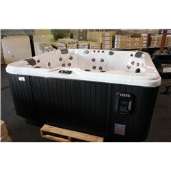 CAL SPAS COLEMAN SERIES HOT TUB WITH WHITE INTERIOR AND CHARCOAL 74" X 84" CABINET. C/W: