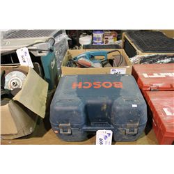 BOSCH ANGLE GRINDER, MILWAUKEE ROUTER, MAKITA BELT SANDER WITH SANDING BELTS