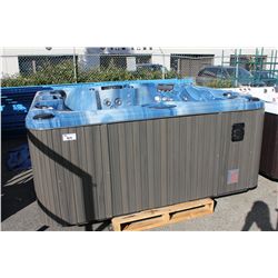 CAL SPAS ESCAPE SELECT SERIES HOT TUB WITH SKY BLUE INTERIOR AND 8' GREY CABINET. C/W: