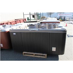 CAL SPAS CONNECT SERIES HOT TUBE WITH CINNABAR INTERIOR AND 8' MAHOGANY CABINET. C/W: