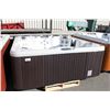 Image 1 : CAL SPAS CONNECT SELECT SERIES HOT TUB WITH OYSTER INTERIOR AND 8' WALNUT CABINET. C/W: