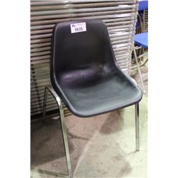 STACK OF 12 BLACK PLASTIC BANQUET CHAIRS