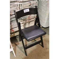 STACK OF 34 BLACK WOODEN PADDED FOLDING BANQUET CHAIRS