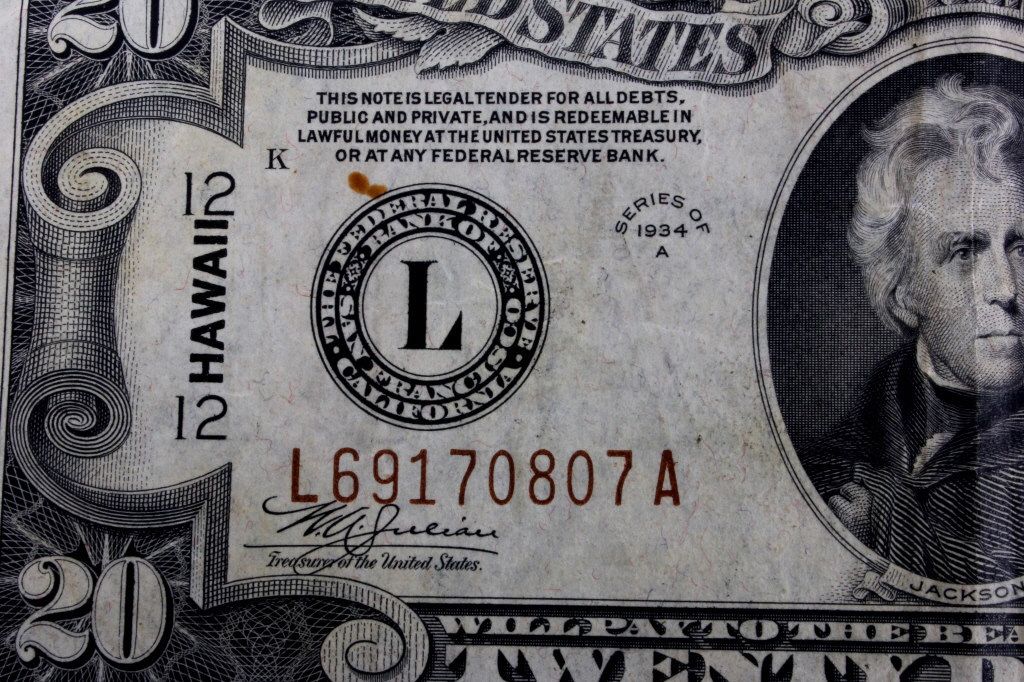 U.S. Currency 1934 A 20 Hawaii Bills (2)