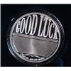 Image 2 : "GOOD LUCK" WITH HORSESHOE AND HORSE HEAD ON A  ONE OUNCE .999 SILVER ART ROUND