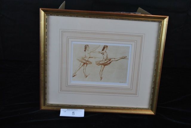 Metal frame picture of two ballet dancers signed