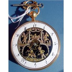 VARI -COLOR OPEN FACE AUTOMATON POCKET WATCH