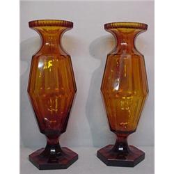 PAIR OF IMPRESSIVE AMBER CUT GLASS VASES