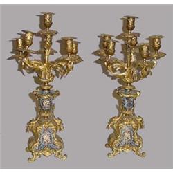 PAIR OF FRENCH CHAMPLEVE CANDELABRA