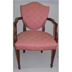 SET OF SIX UPHOLSTERED SHIELD BACK ARMCHAIRS