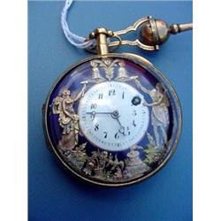 VARI COLOR OPEN FACE AUTOMATON POCKET WATCH