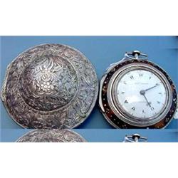 SILVER OPEN FACE POCKET WATCH NESTED INSIDE 3 CASES