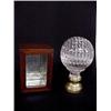 Image 1 : TWO PIECES: Clear glass newel post finial with thumbprint design and brass collar
