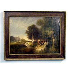 FRAMED OIL ON WOOD PANEL, SIGNED "J