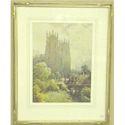 LEAVER WATERCOLOR TITLED "WESTERN TOWERS OF YORK"