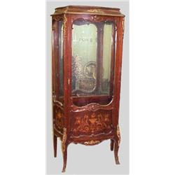 FRENCH STYLE CURIO CABINET WITH MARQUETRY INLAY