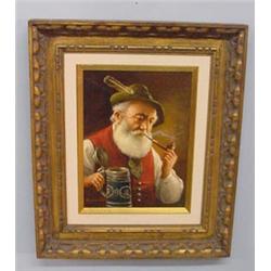 FRAMED OIL ON MASONITE SIGNED "M