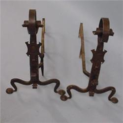 ARTS & CRAFTS WROUGHT IRON FIREPLACE SET