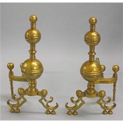 PAIR OF SUBSTANTIAL BRASS CANNON BALL ANDIRONS