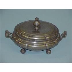 EUROPEAN PEWTER COVERED TUREEN WITH PUTTI HANDLES