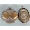 Image 1 : TWO PIECES: Rose gold filled monogrammed locket with eglomise front that contains a locket of brown 