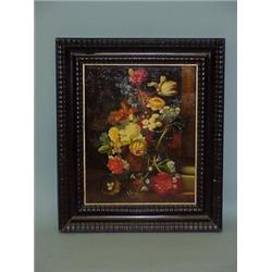 FRAMED FLEMISH STYLE  GONZAN  OIL ON WOOD PANEL STILL LIFE